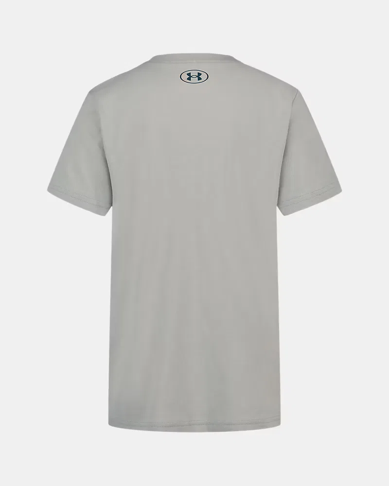 Футболка детская из хлопковой смеси с принтом UA Stacked Logo UnderArmour, Titanium/Arden Green — фото 3