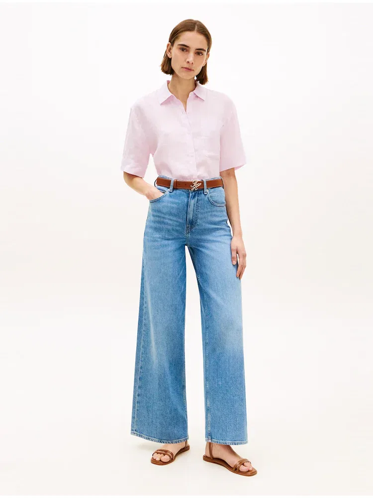 Футболка с коротким рукавом из льна Essential TOMMY HILFIGER, Light Pink — фото 2