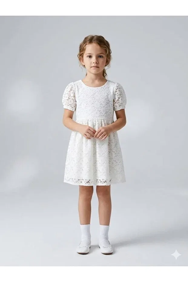 Детское платье для девочек кружевное Scallop lace dress Pink Export, White