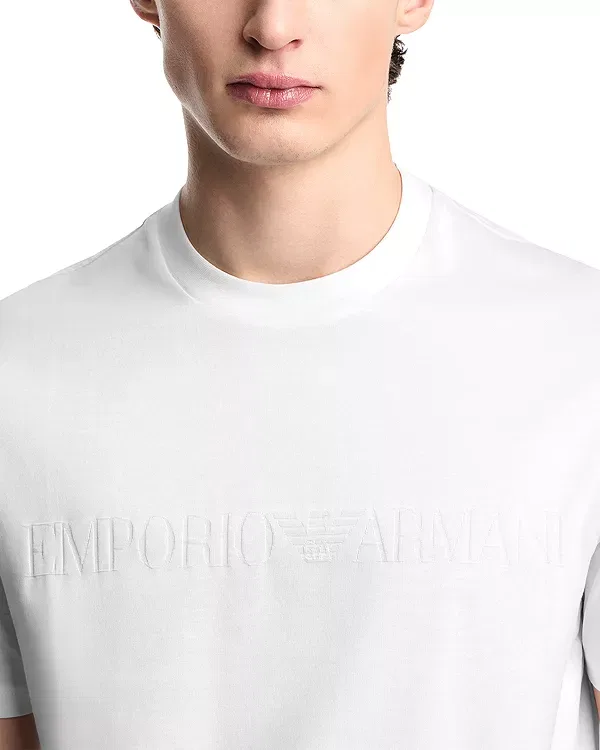 Мужская хлопковая футболка с принтом Essential Cotton T Shirt With Jacquard Logo Emporio Armani, кремовый — фото 4