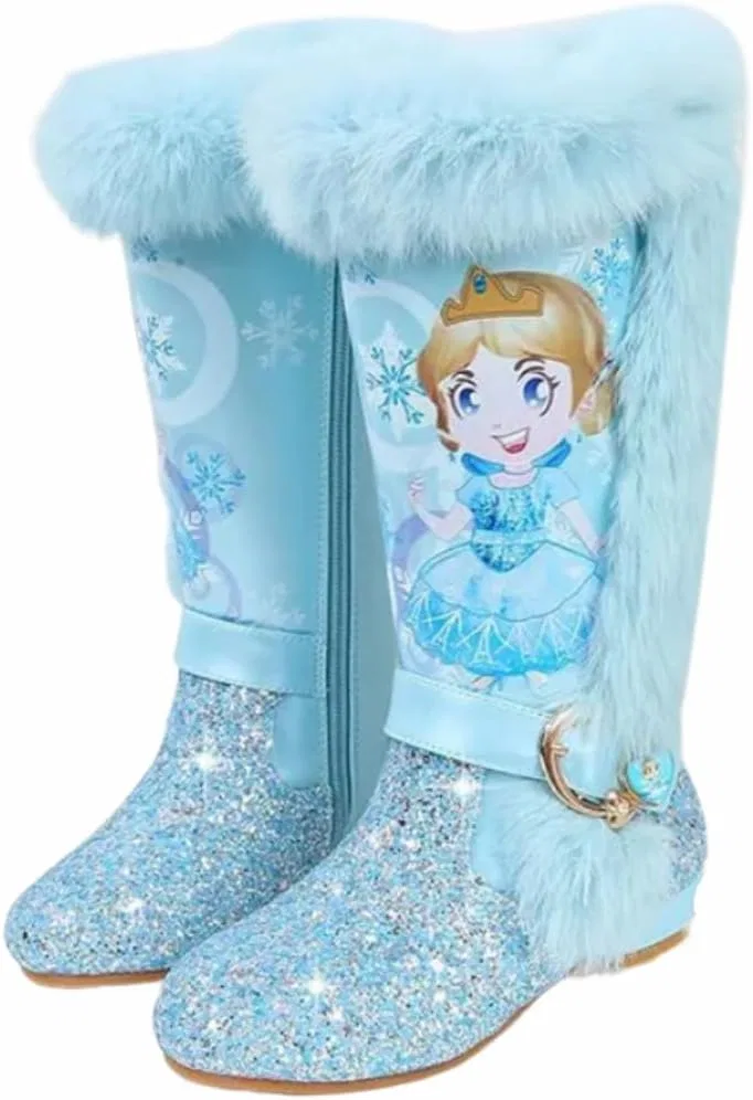 Детские зимние сапоги для девочек с принтом Dids snow boots, Sky Blue Glitter