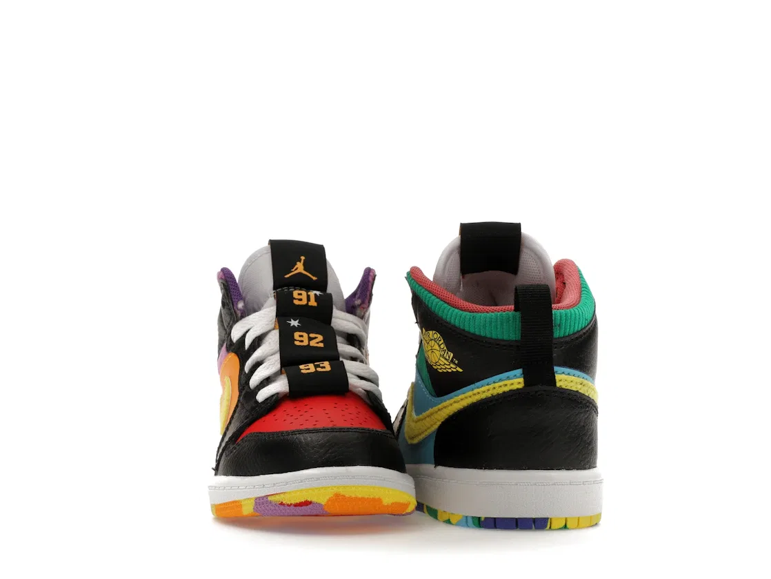 Детские кроссовки с принтом Jordan 1 Mid SS Six Championships (PS) Jordan, Black/Opti Yellow/University Red/Light Ultramarine/Sundial/Baltic Blue — фото 2