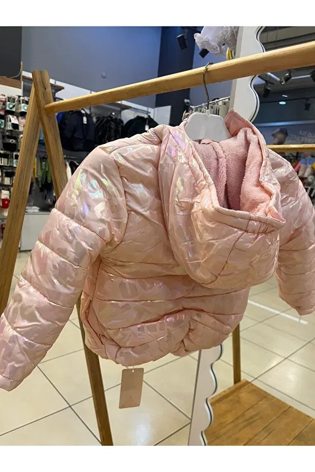 Детское пальто для девочек с принтом Hologram printed salmon color three piece coat suit Kts Baby, Metallic — фото 2