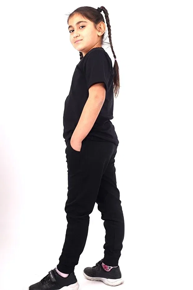 Детский комплект спортивных штанов и футболки для девочек Cosba Kids Wear, Black-Black — фото 4