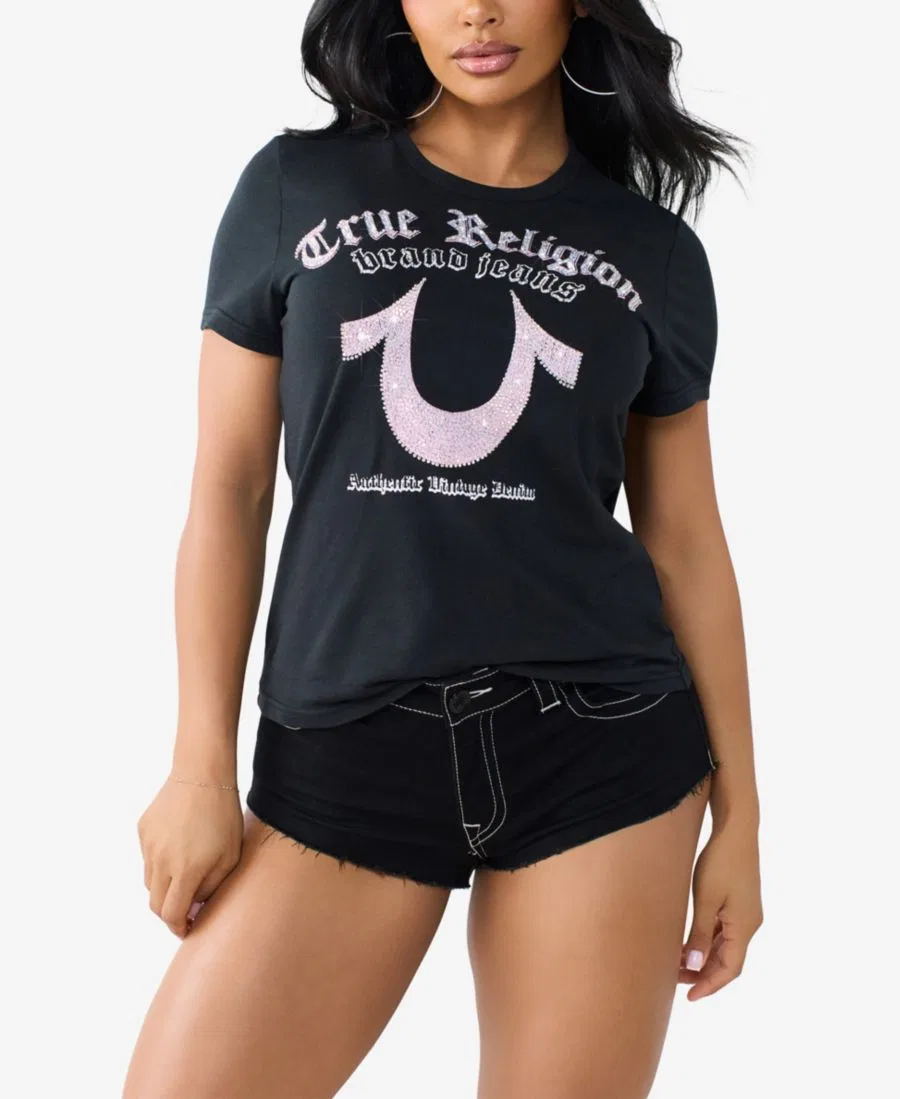 Футболка с кристальным принтом подковы True Religion, Jet Black