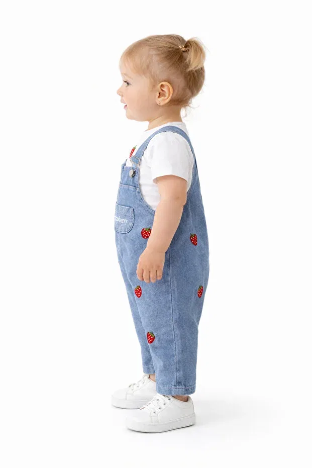 Детский комбинезон-ползунки для девочек с принтом Strawberry Baby Girl Salopet 2-Piece Set More Kids, Gray — фото 2