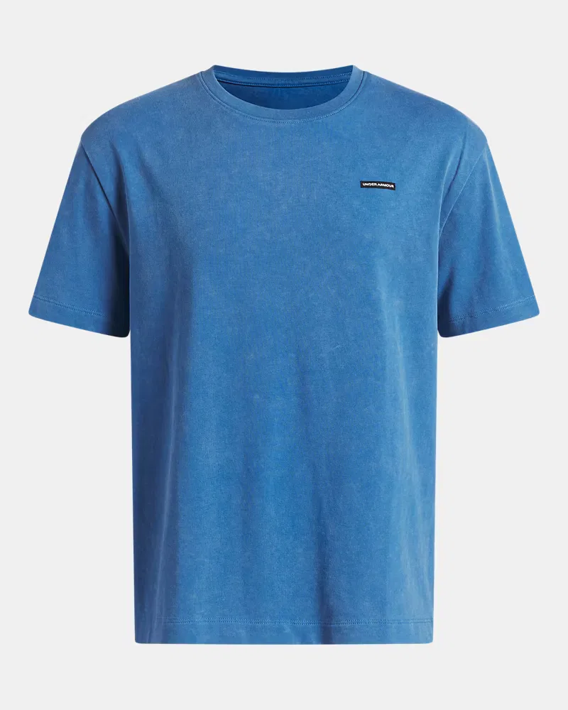 Футболка оверсайз для мальчиков с эффектом wash UA Heavyweight Wash UnderArmour, Aegean Blue/White
