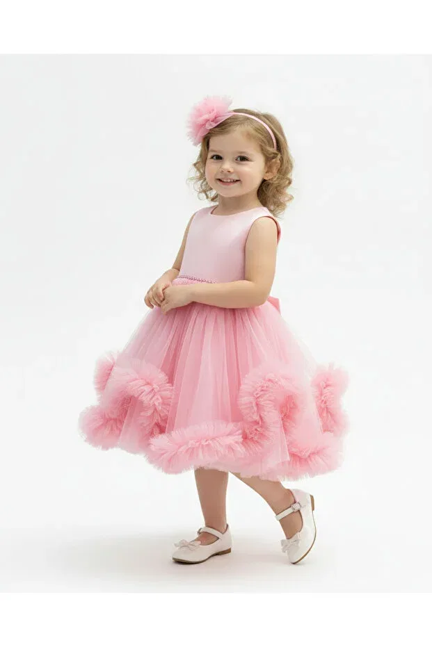 Детское платье для девочек из фатина с принтом Butikhappykids, Pink