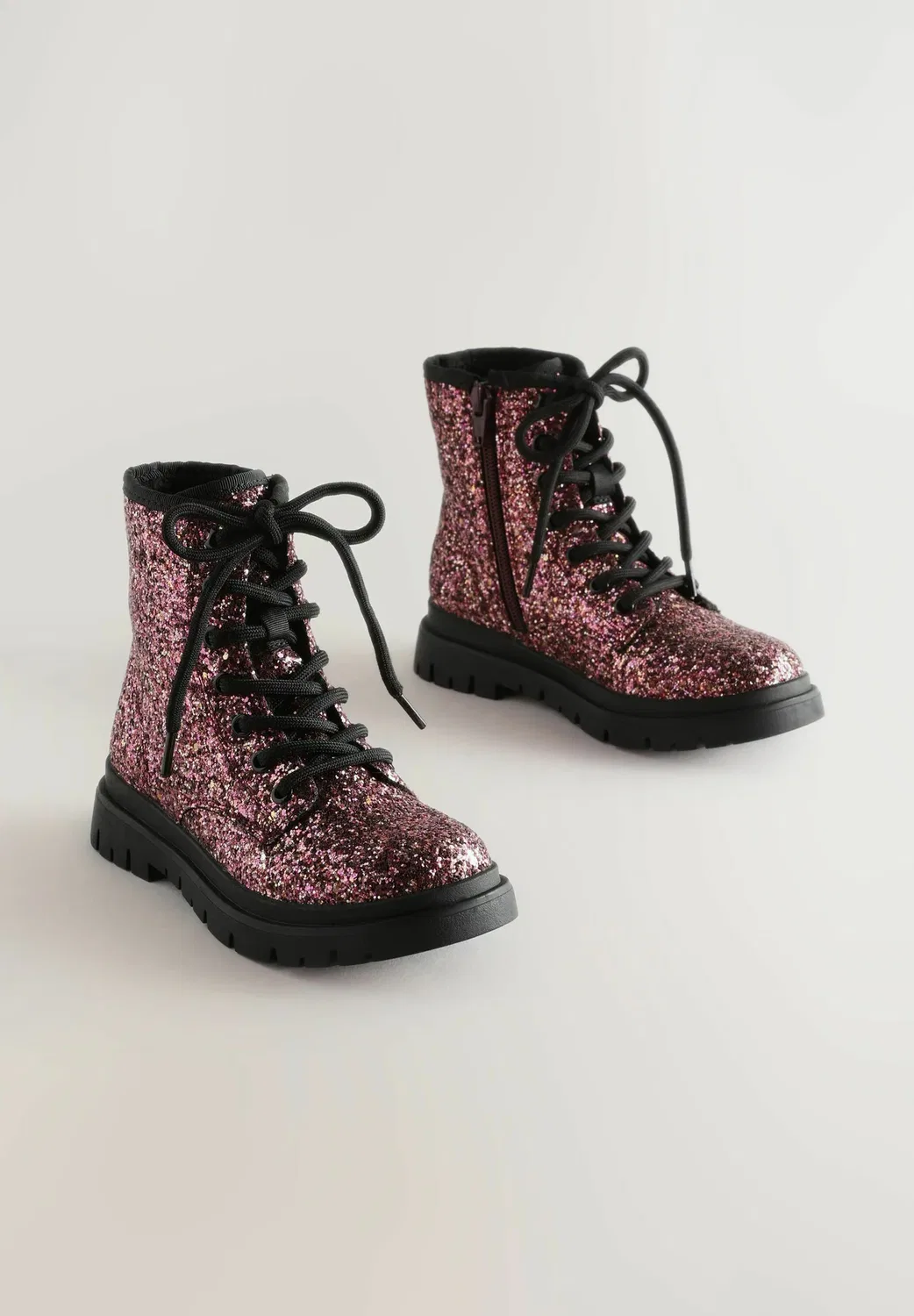 Теплые утепленные ботинки на шнуровке - ботильоны на шнуровке Next, Pink Glitter — фото 2
