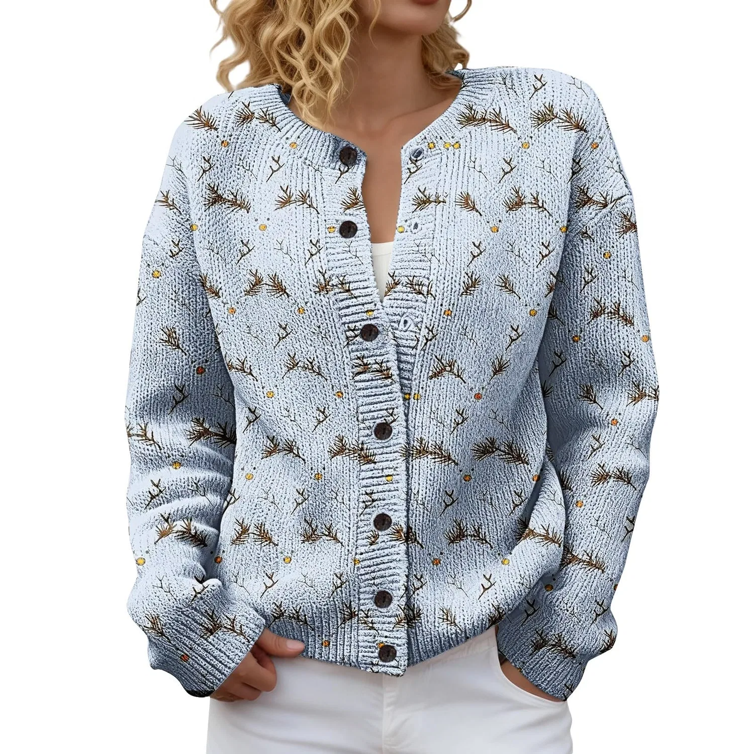 Женский кардиган с принтом оленя Cardigan natalizio da donna divertente novità stampa renna maglione cardigan aperto davanti abbottonatura maglione cappotto elegante casual vacanza giacca lavorata a maglia natalizia maglieria, Marina Militare