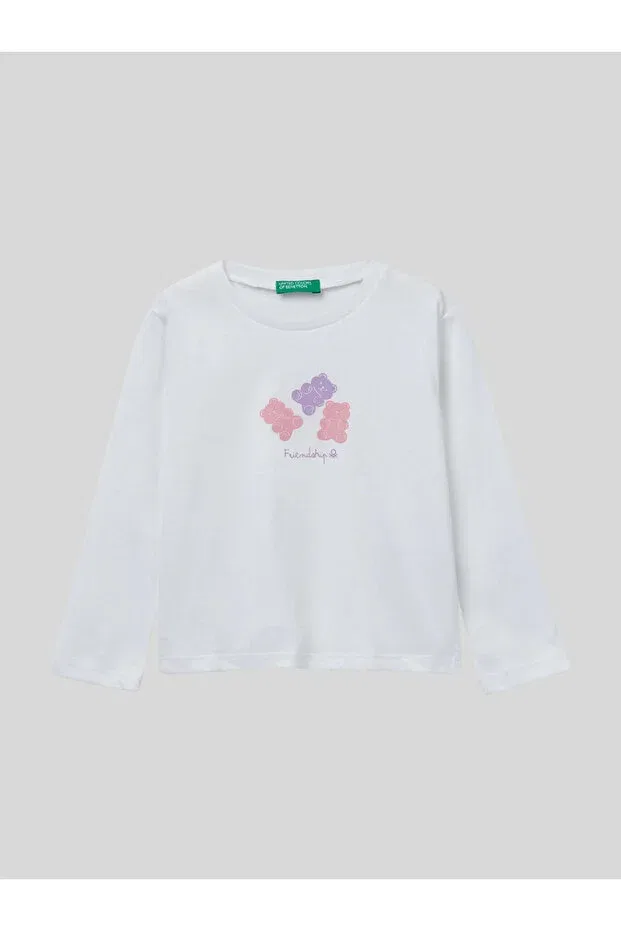 Детские свитшот для девочек с принтом Benetton, White