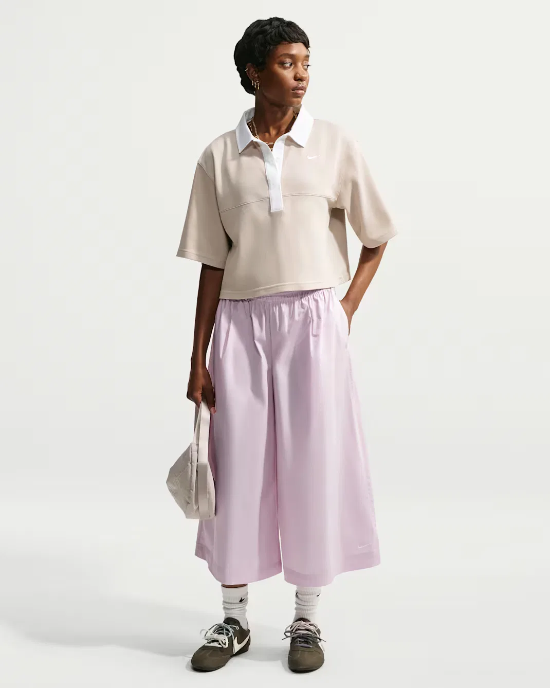 Женские свободные кюлоты из поплина со средней посадкой Nike Sportswear, Bleached Lilac/White