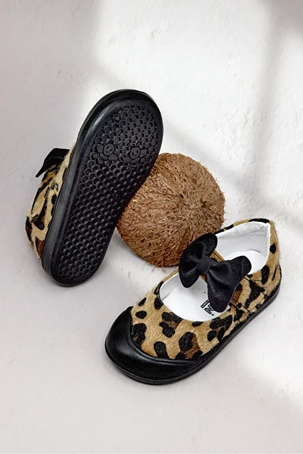Детские балетки для девочек с принтом Leopard First Step Bowknot Tonny Black, Leopard — фото 4