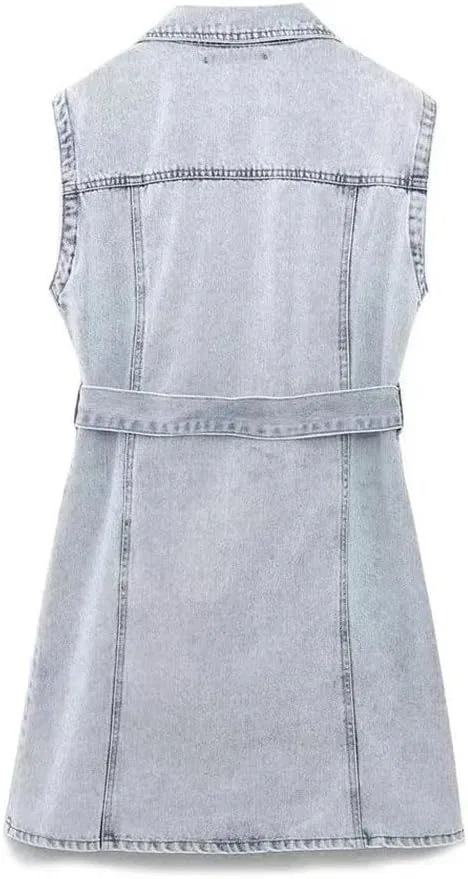 Женское джинсовое платье с поясом Casual Denim Dress, Blue — фото 3