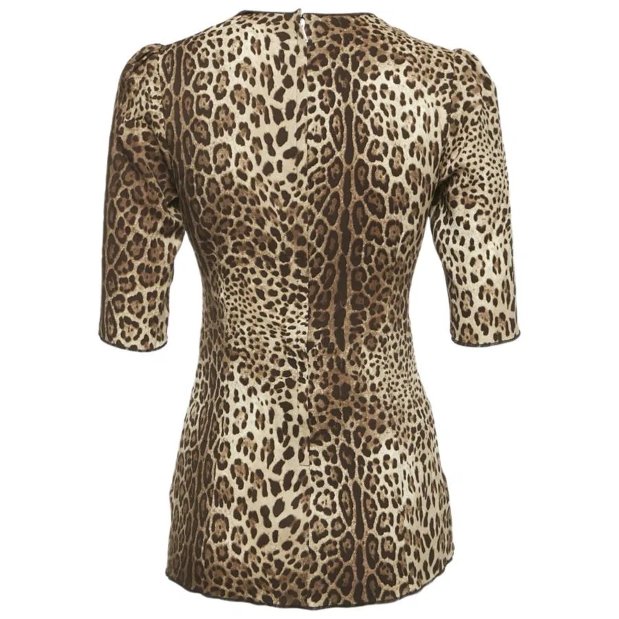 Женская блуза с принтом Dolce & Gabbana, Brown Leopard Print Silk Blouse — фото 3