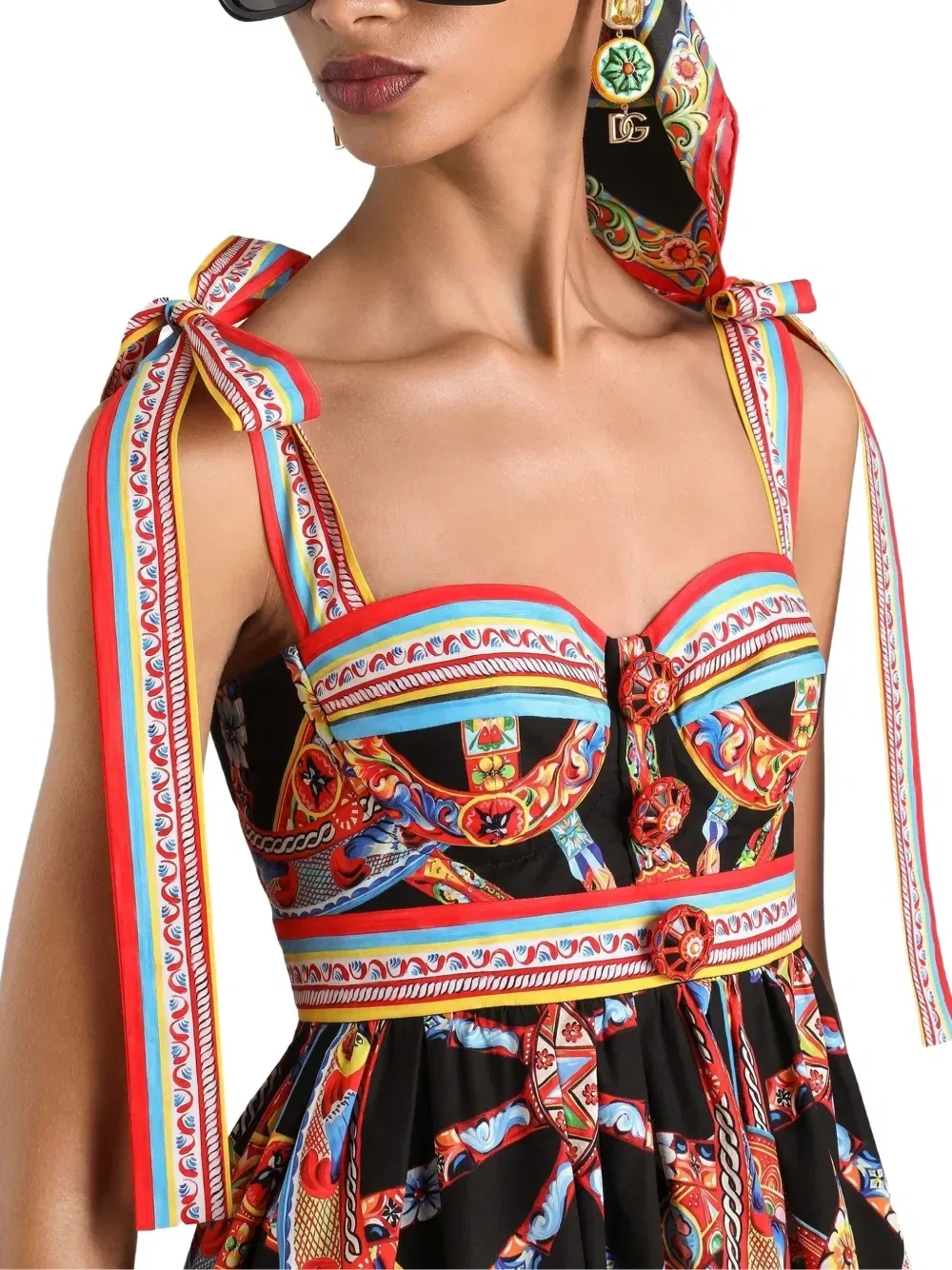 Поплиновое платье с принтом Carretto Dolce & Gabbana, черный — фото 4