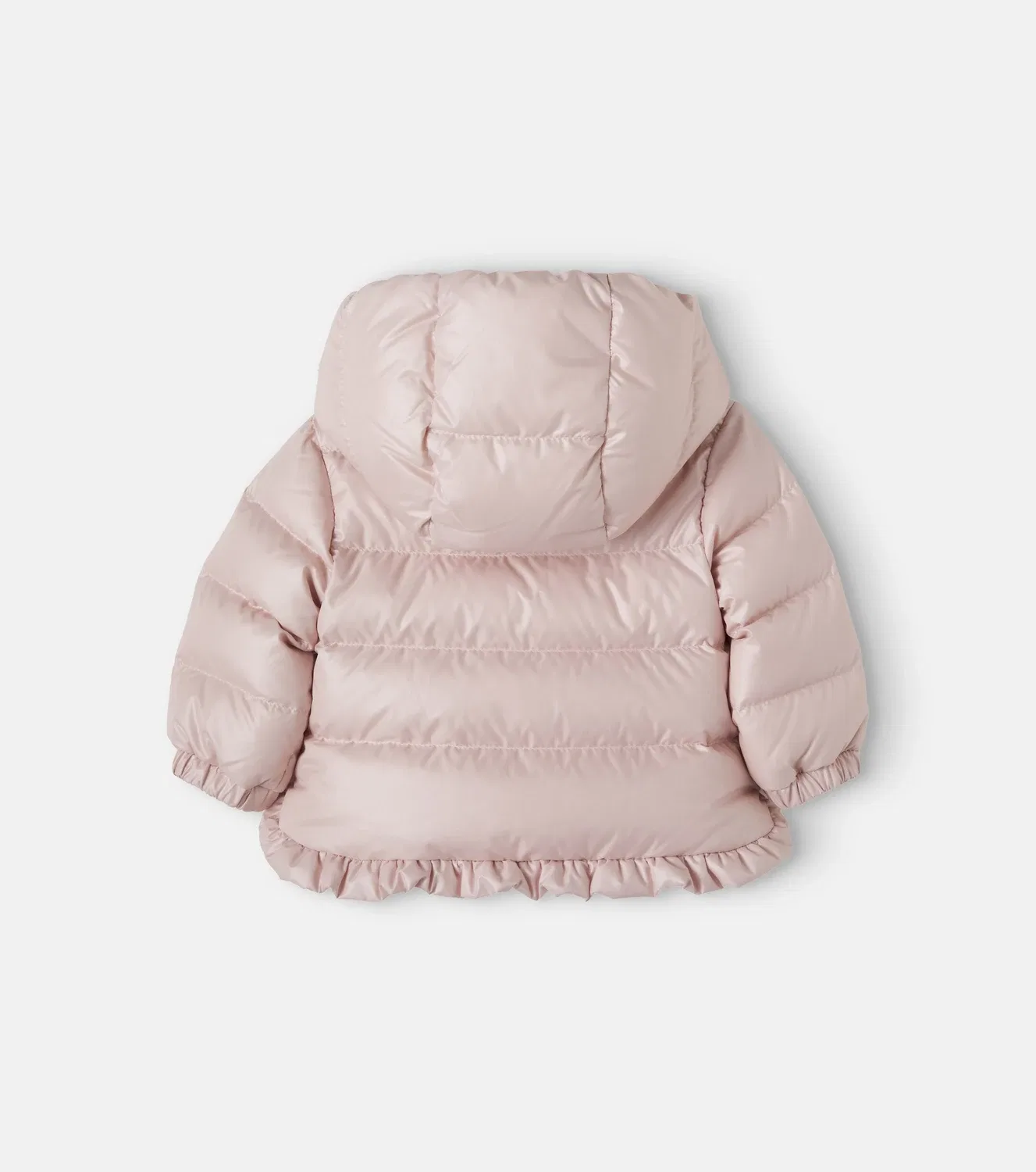 Детский пуховик с капюшоном и оборками Moncler Enfant, розовый — фото 3