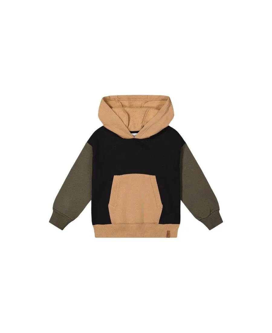 Детский худи-кардиган с капюшоном и цветовым блоком Deux par Deux, Black Green And Beige
