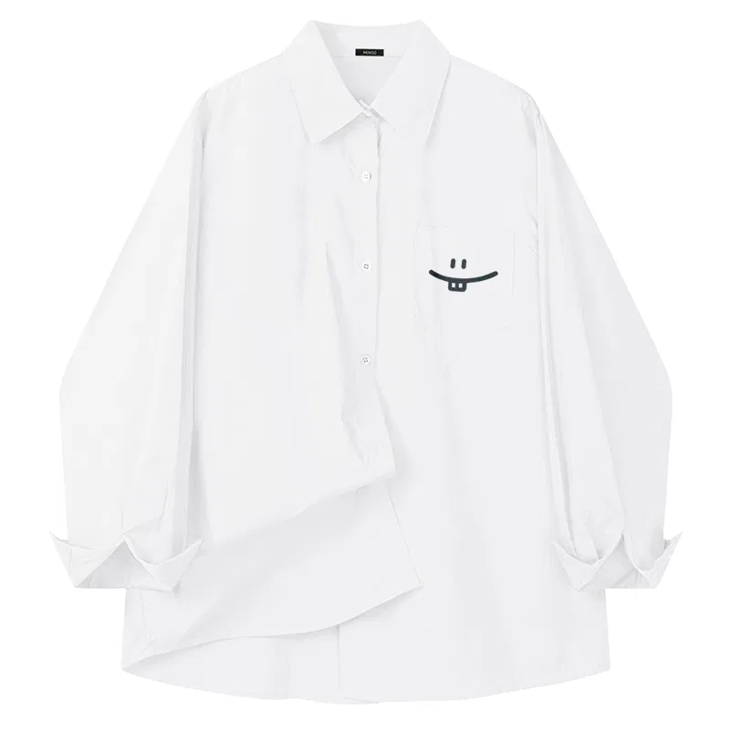 Детская рубашка с воротником Simple Smile Drawing Chest Logo MINISO, Heavyweight Oxford White