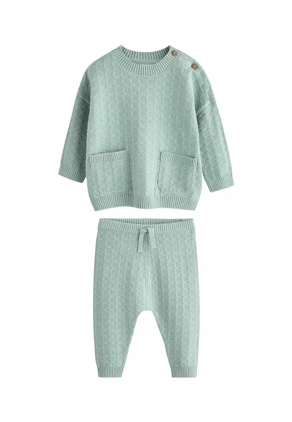 Комплект джемпер и брюки из хлопка, Textured set - jumper, Next, Mineral