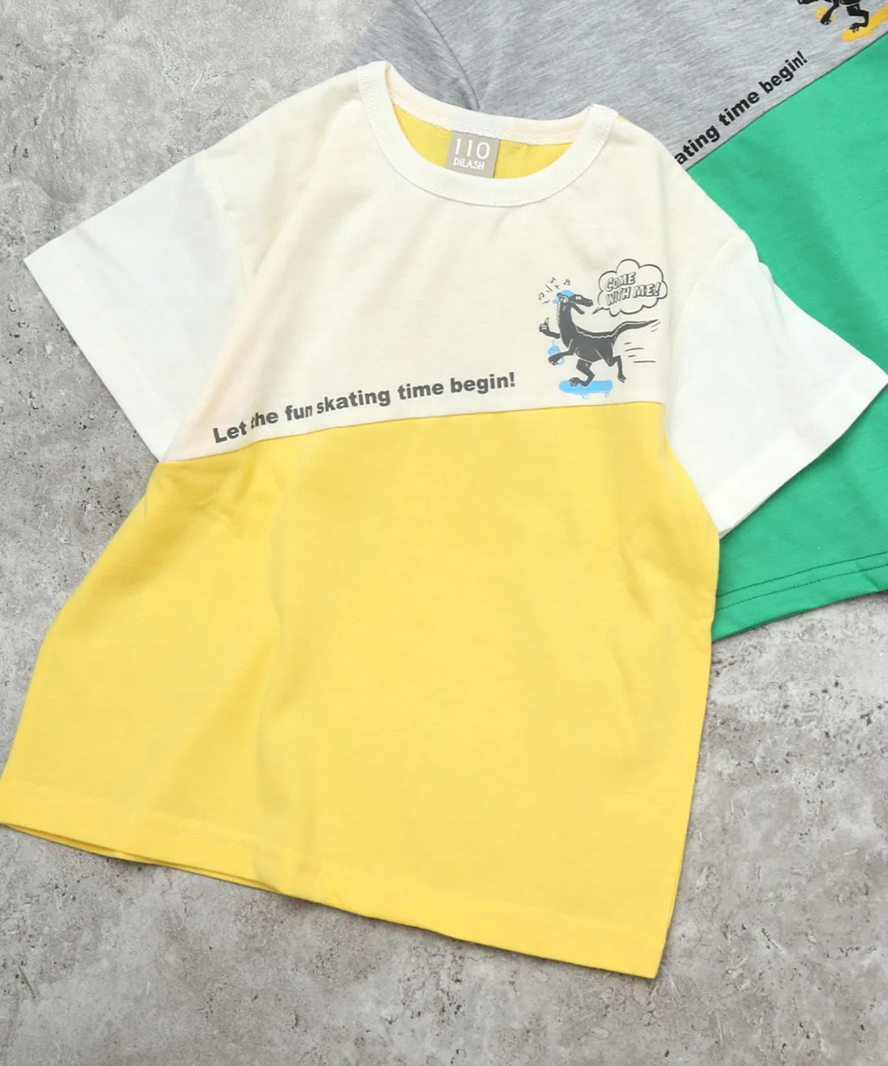 Детская футболка с принтом динозавра, модель Bi-Color DILASH, Yellow