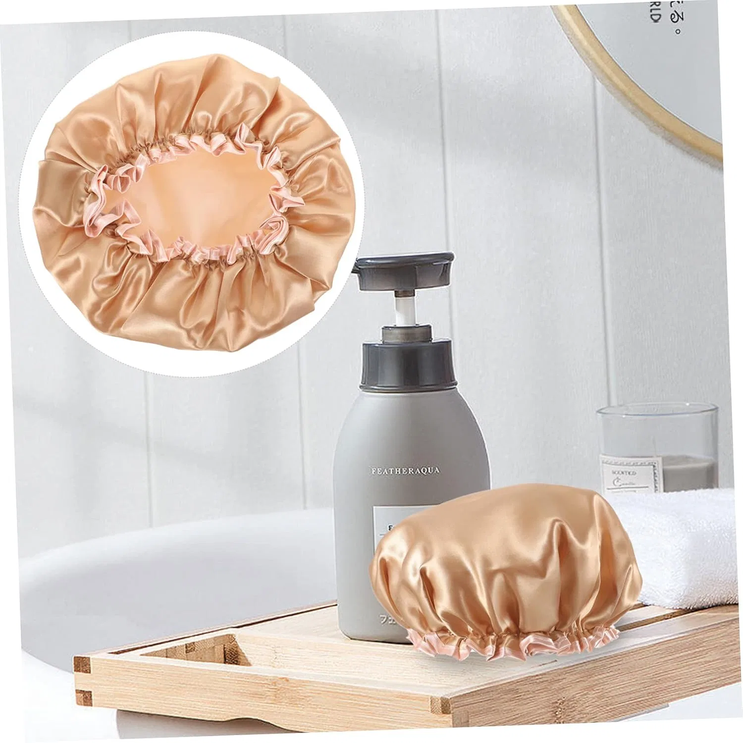 Шапочка для душа Waterproof Шапочка для душа WOONEKY, 24.5x24.5 см, Rose Gold — фото 2