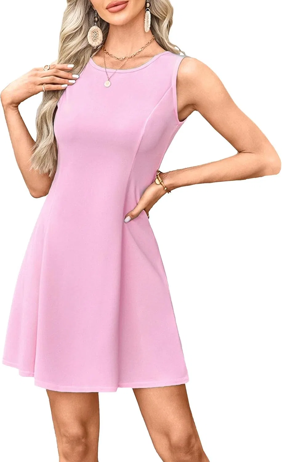Женское мини-платье А-силуэта без рукавов Generic, Pink