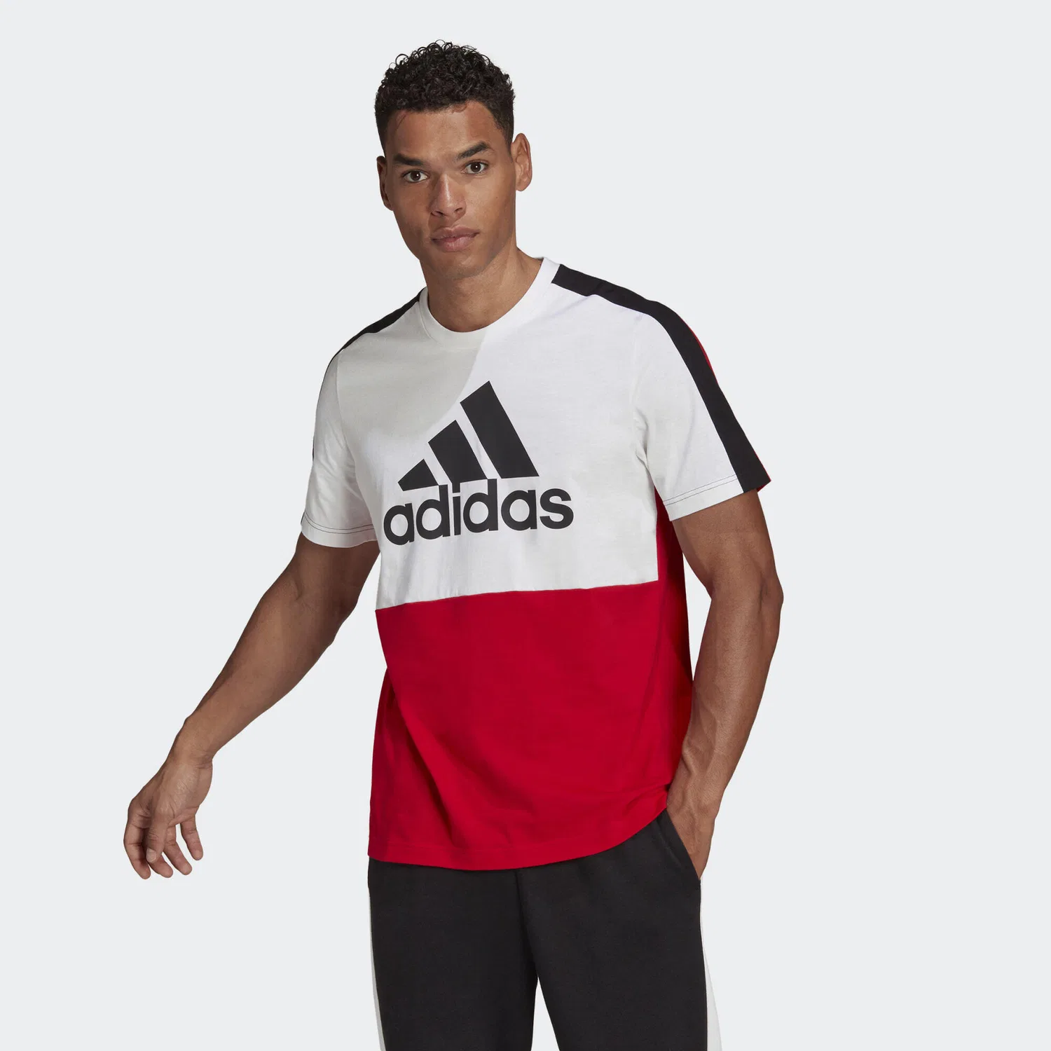 Мужская футболка с цветовой блокировкой Essentials Colorblock Single Jersey, Adidas, Weiss / Scharlachrot — фото 3