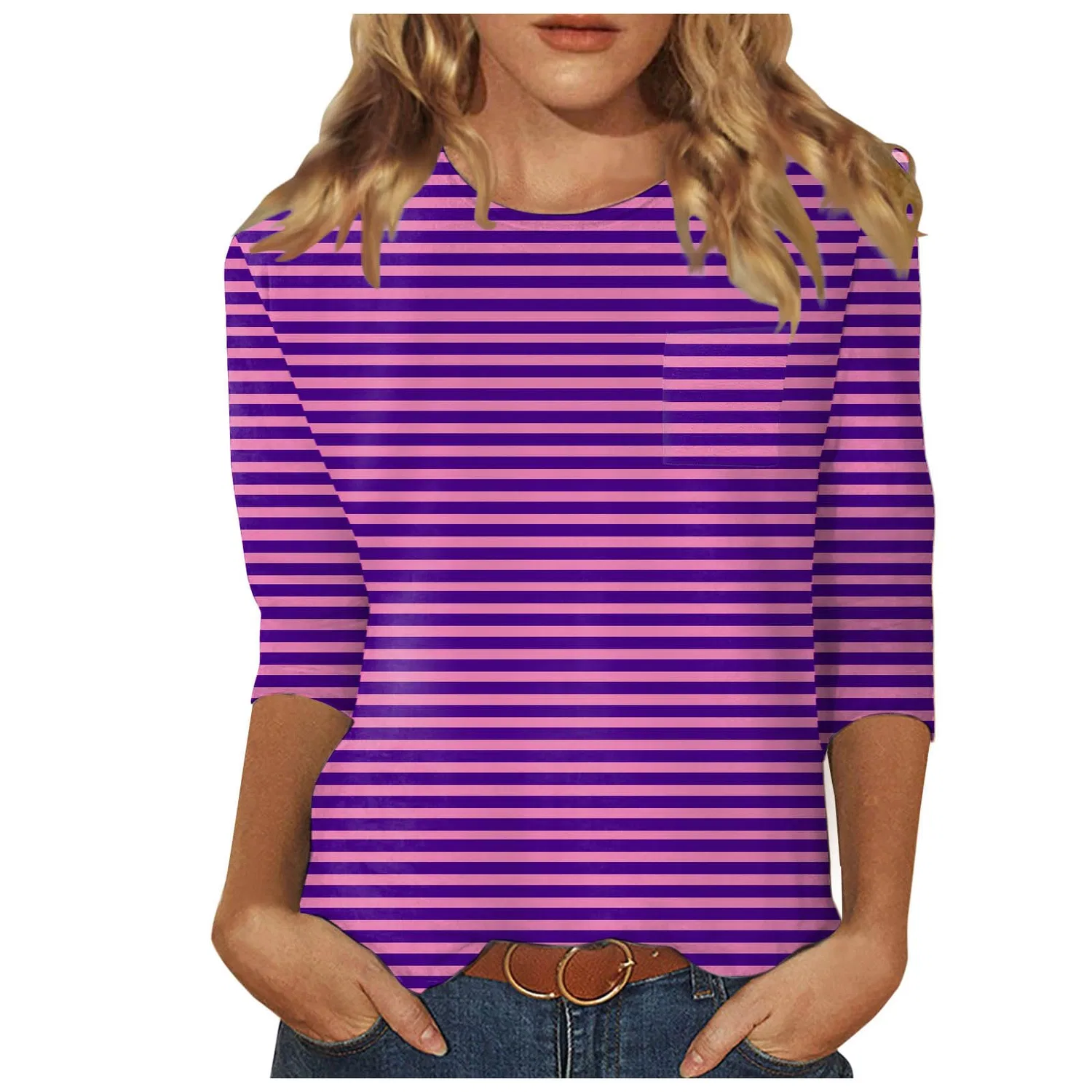 Женская футболка с V-образным вырезом Colorful Gradient Geometric Print, бренд, Hot Pink-5