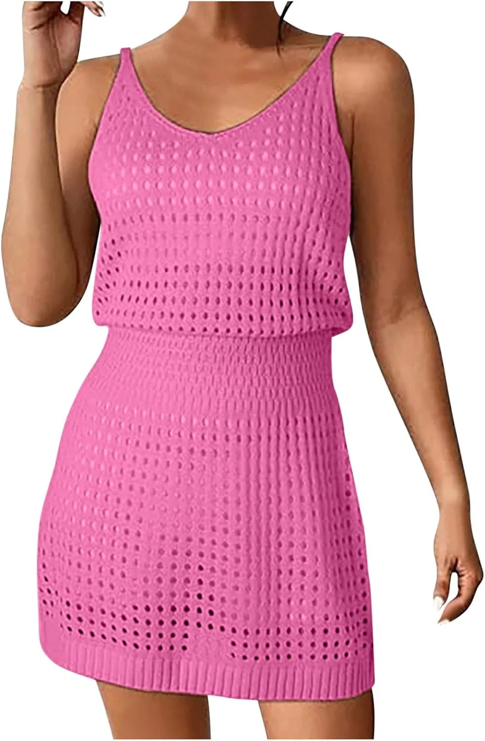 Женское пляжное платье-парео с V-образным вырезом, Crochet, Pink