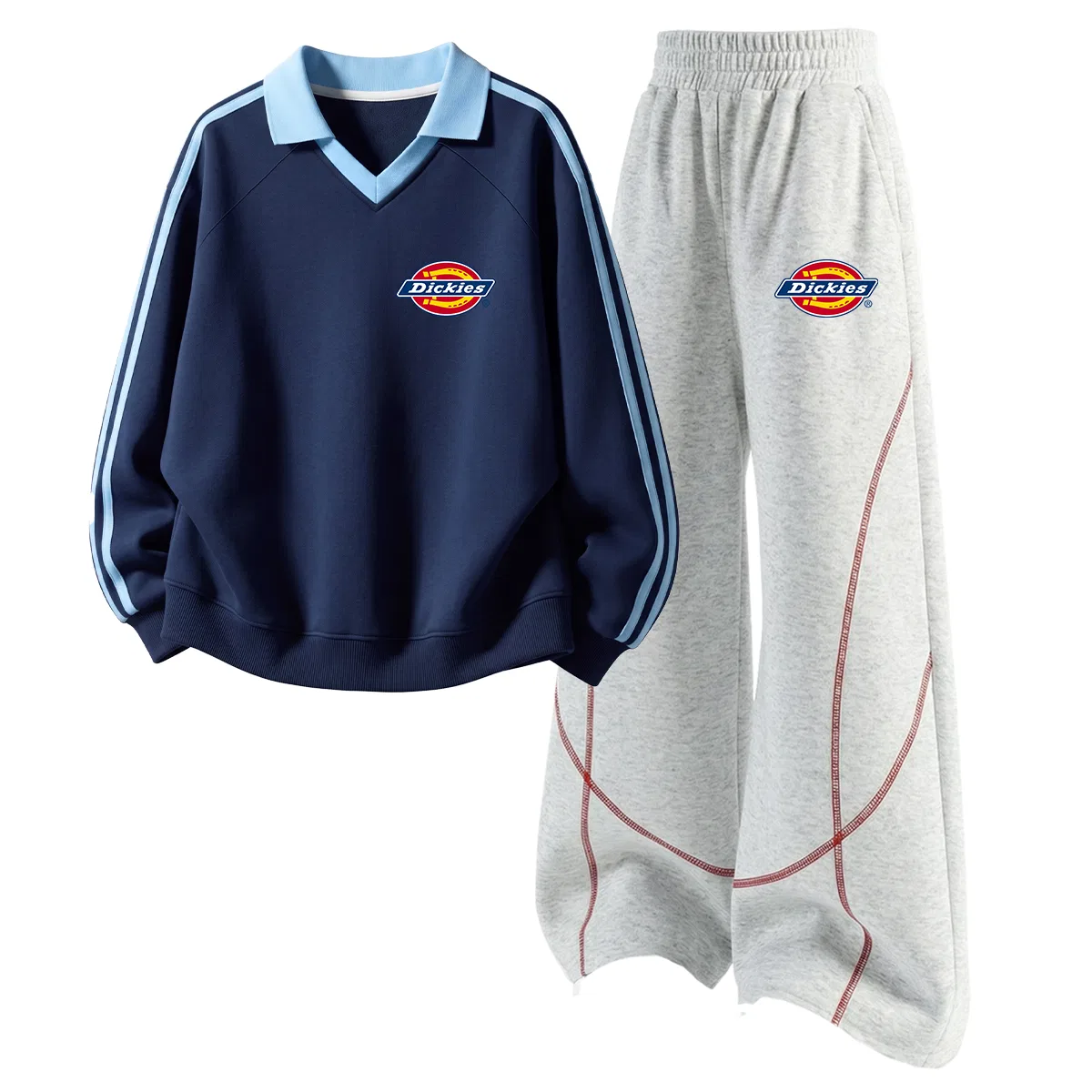 Детский комплект из двух футболок с поло и логотипом Dickies, Navy Blue/White Heather Gray