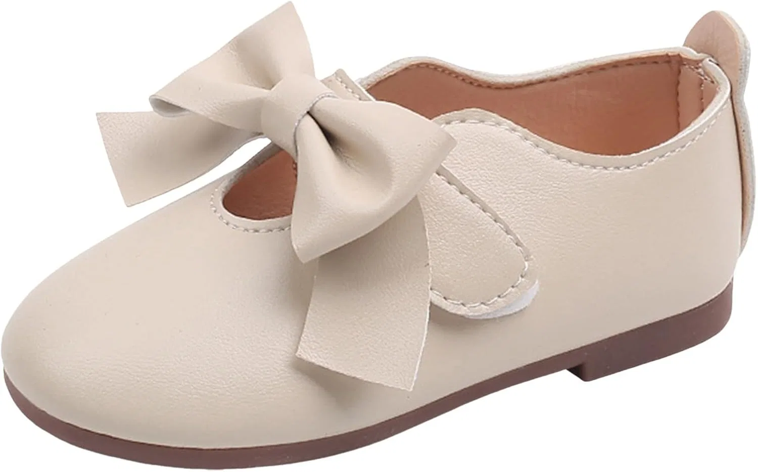 Детские туфли для девочек с бантом, кожаные, на плоской подошве, Beige