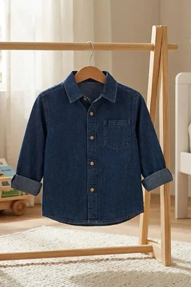 Детская рубашка из денима Overdo, Navy Blue — фото 3