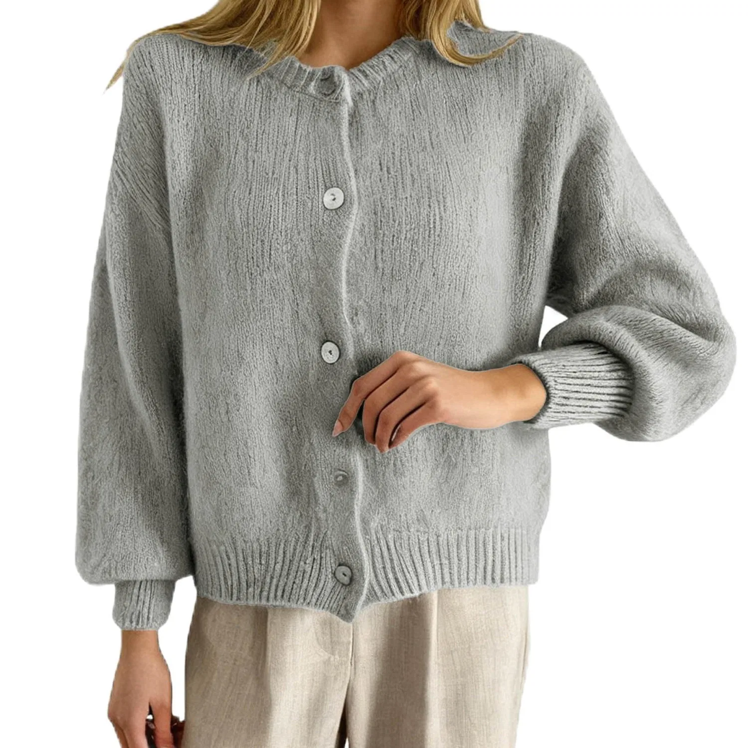 Женский кардиган с длинным рукавом Maglia Casual Autunnale, Grey