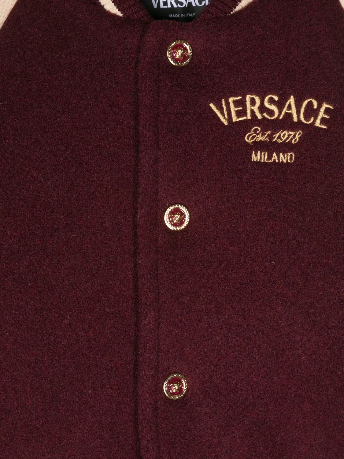 Куртка-бомбер с вышитым логотипом Versace, бордовое/бежевое — фото 3