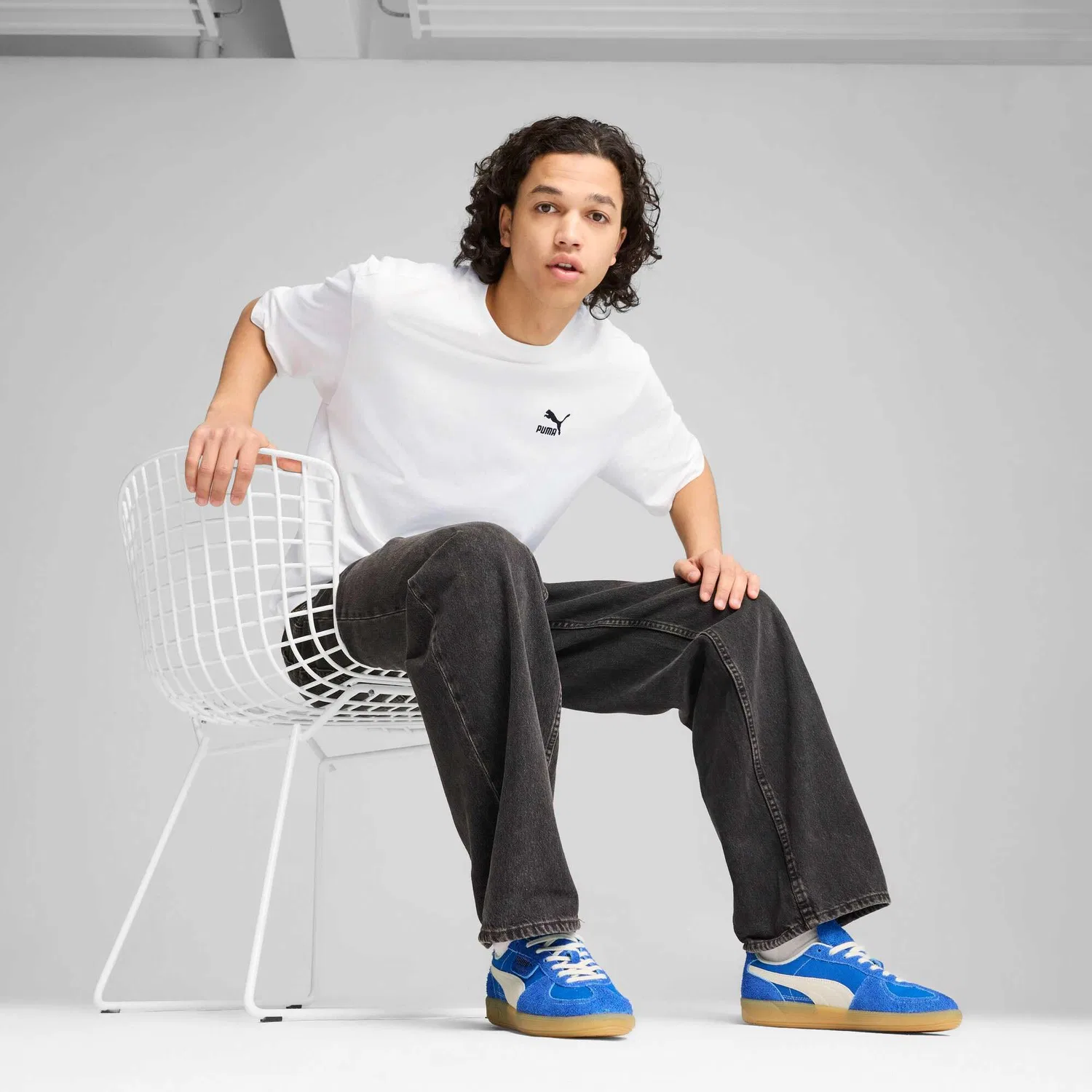 Детские кроссовки для девочек с принтом PUMA Palermo Vintage, Blue — фото 3