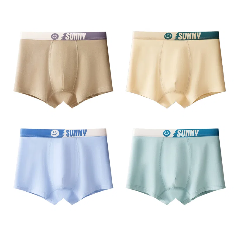 Детские трусы для мальчиков, комплект из 4 штук, 4 Pack Apricot+Khaki+Blue+Lake Blue, MIIOW