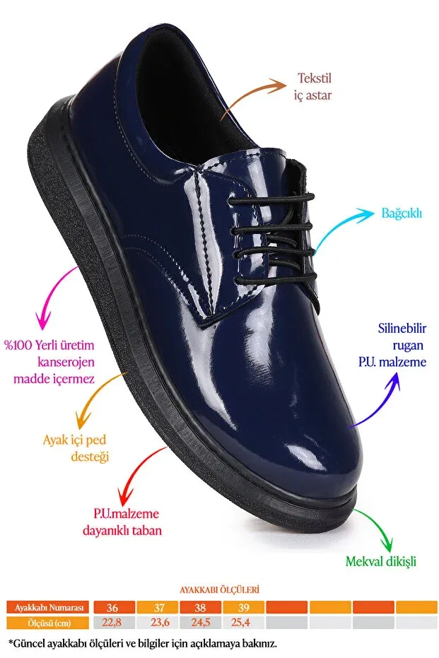 Детские туфли для мальчиков лакированные на шнуровке Basics Kiko Kids, Navy Blue — фото 2
