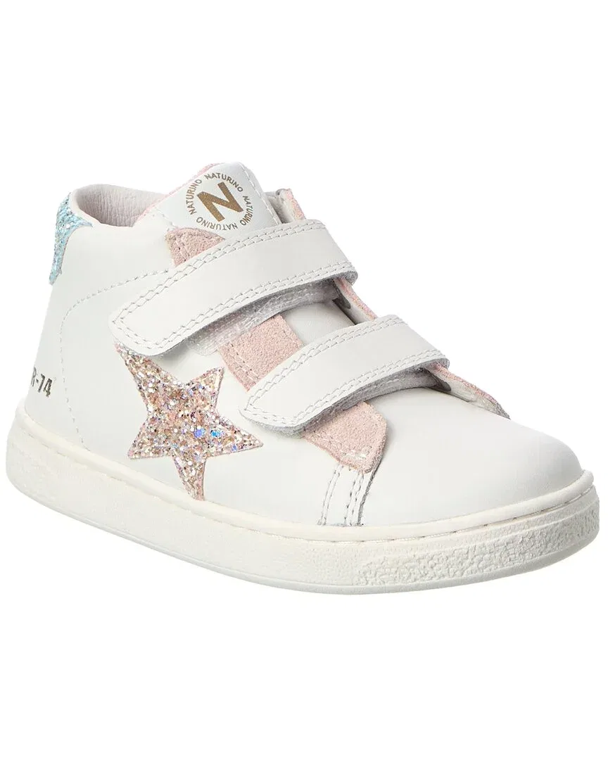 Детские кроссовки для девочек из кожи на липучке Naturino Pinn High Leather Sneaker, White
