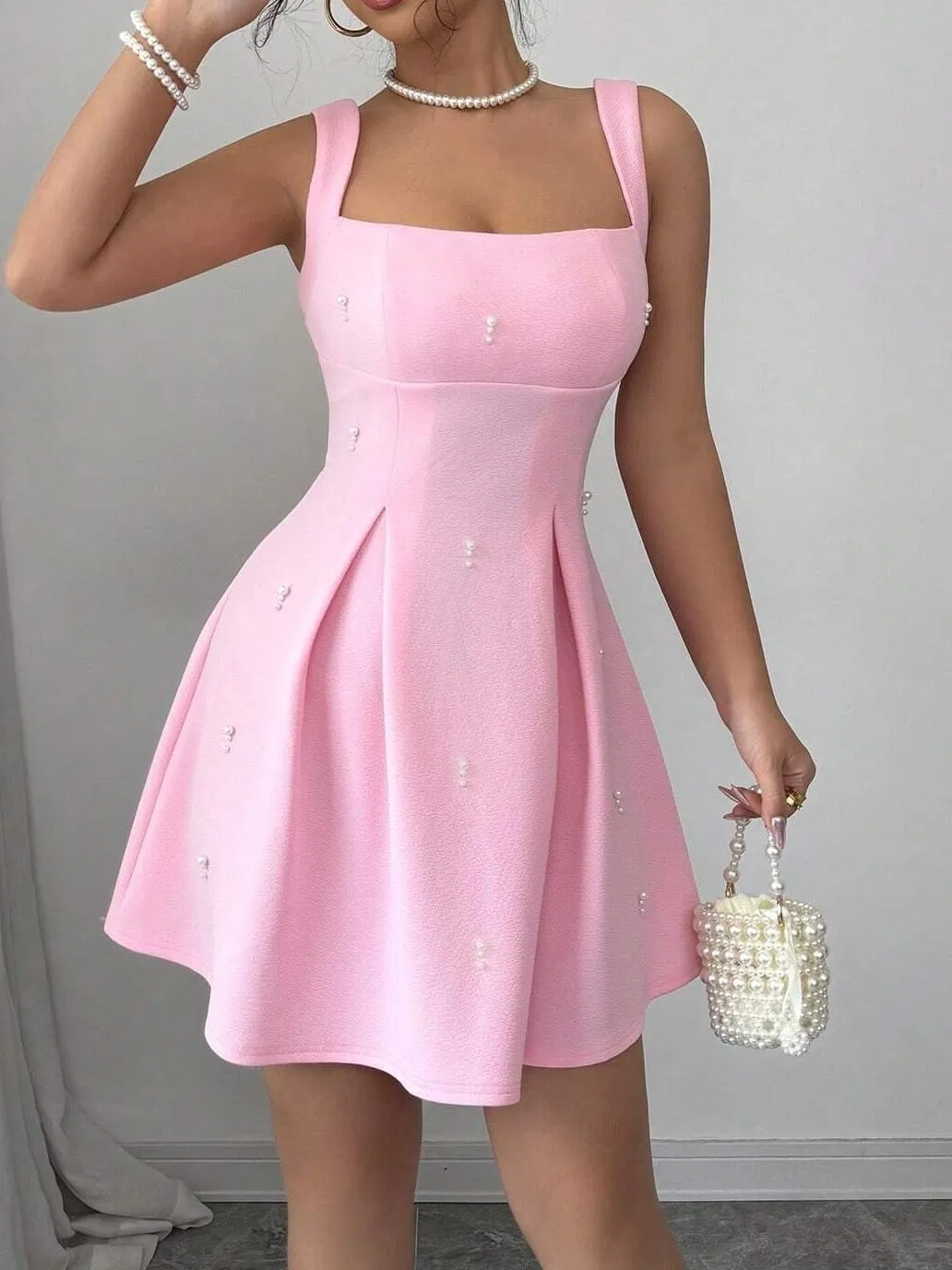 Женское повседневное платье A-силуэта клеш, Pink — фото 4
