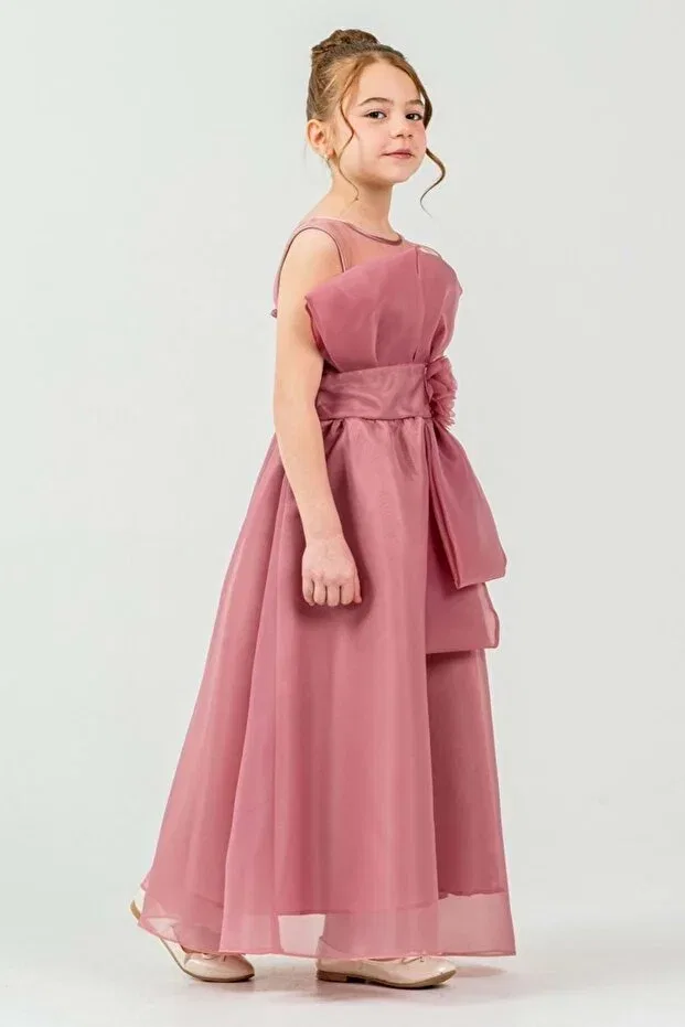 Детское платье для девочек с принтом flower and bow detailed Mnk Baby&Kids, Dried Rose — фото 4