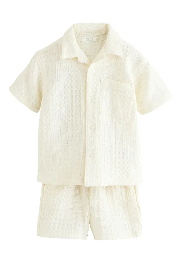 Костюм из хлопка Short sleeves revere collar texture set, Next, Ecru Texture Plain, экрю
