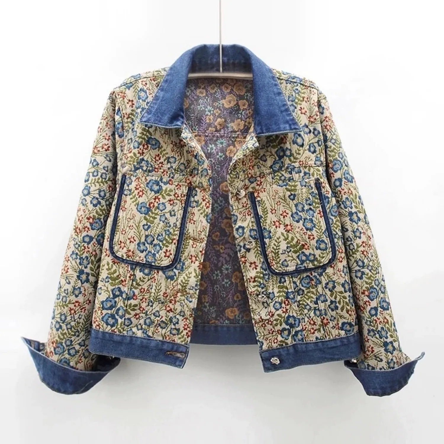 Женское джинсовое пальто с вышивкой Vintage Floral, Blu/B — фото 3
