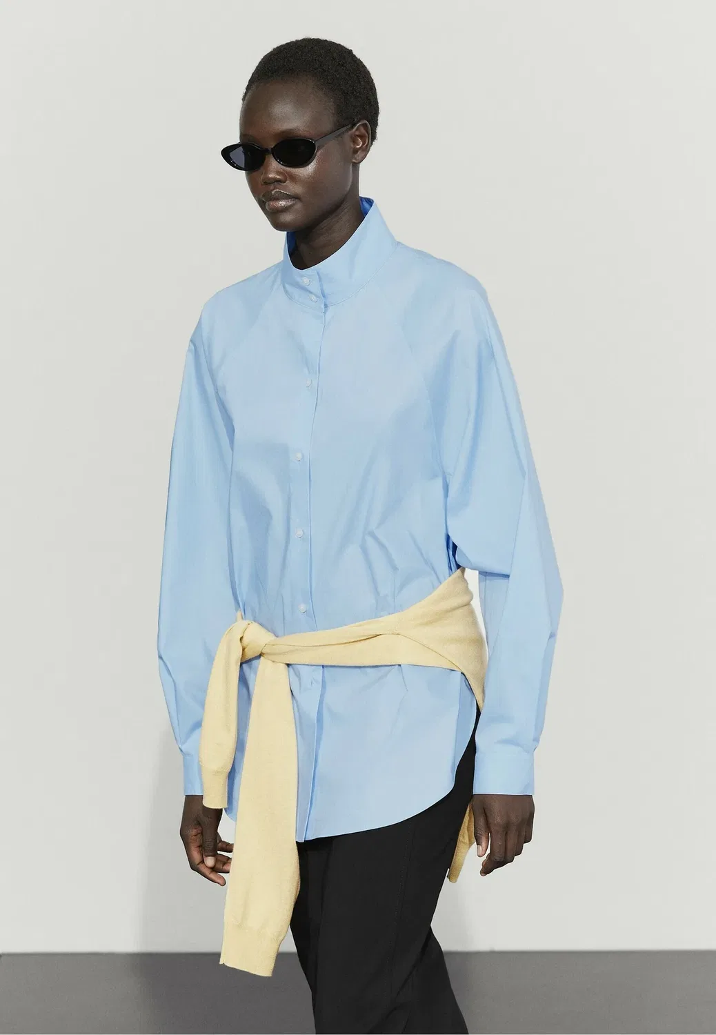 Рубашка из поплина с воротником - блузка на пуговицах Massimo Dutti, Light Blue