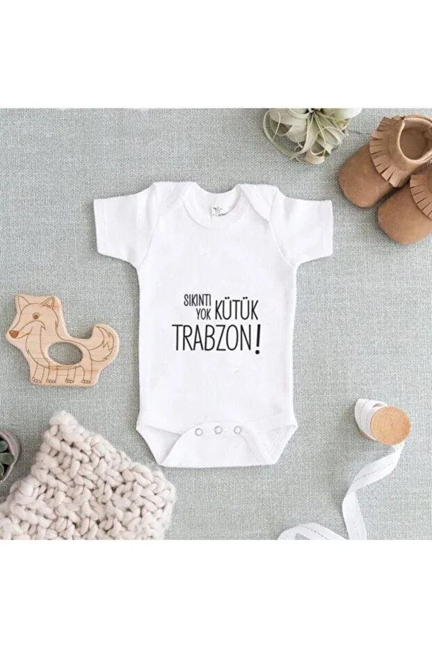 Детское боди с принтом No Problem Log Trabzon Tuğbababy, Белый