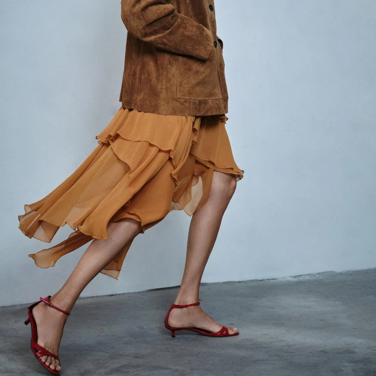 Женская юбка длинная повседневная ZARA, Orange — фото 4