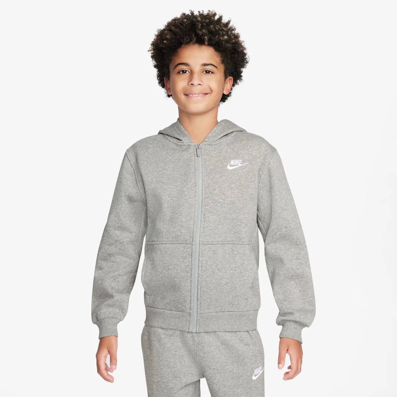 Детская толстовка на молнии NSW Club Fleece LBR Nike, цвет Dark Grey Heather/White