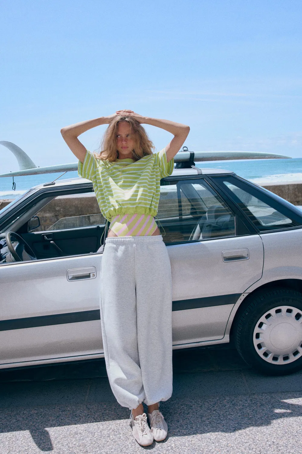 Полосатая футболка со стопорами ZARA, Green