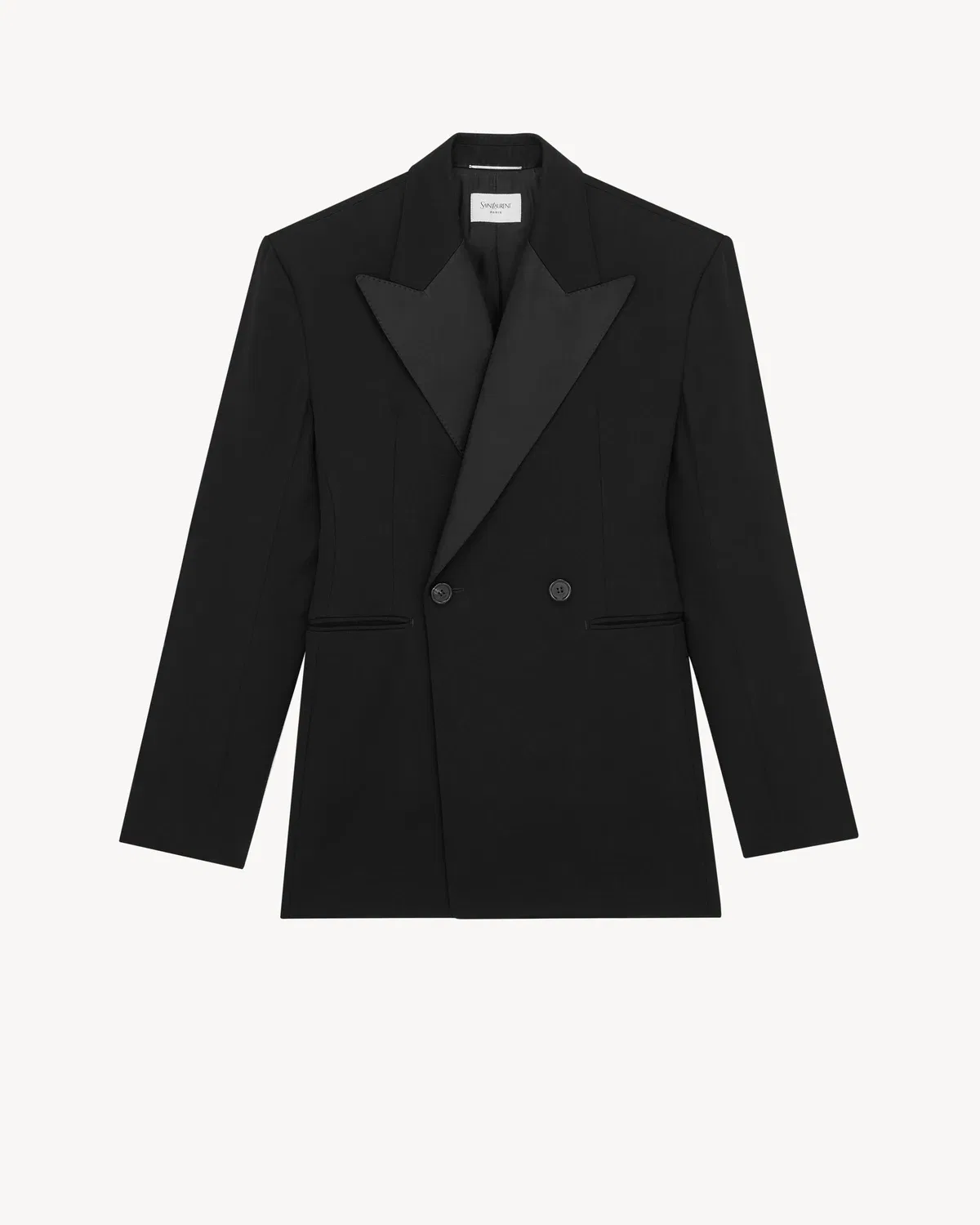 Смокинг двубортный с острыми лацканами Saint Laurent, черный