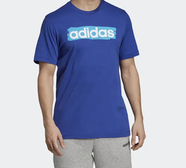 Футболка спортивная с принтом логотипа Adidas, синяя — фото 2